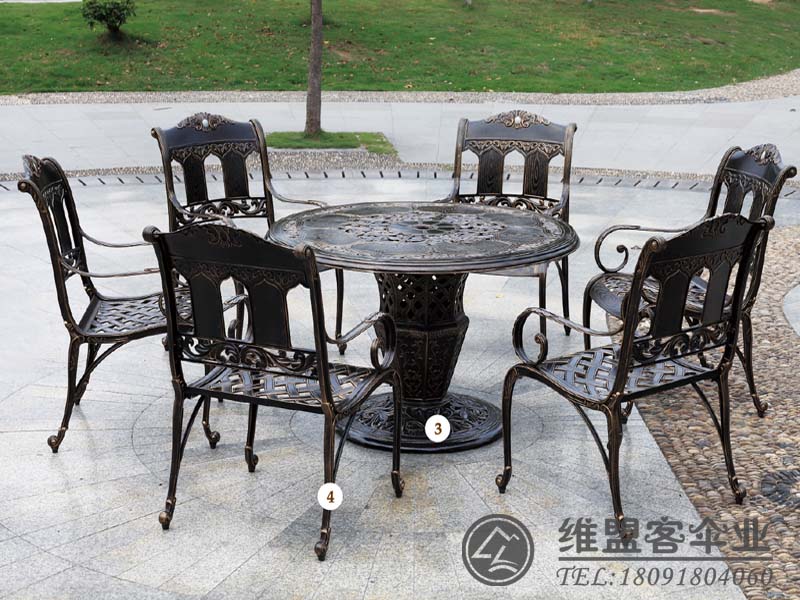 花园烧烤桌椅  铁艺家具  遮阳伞2
